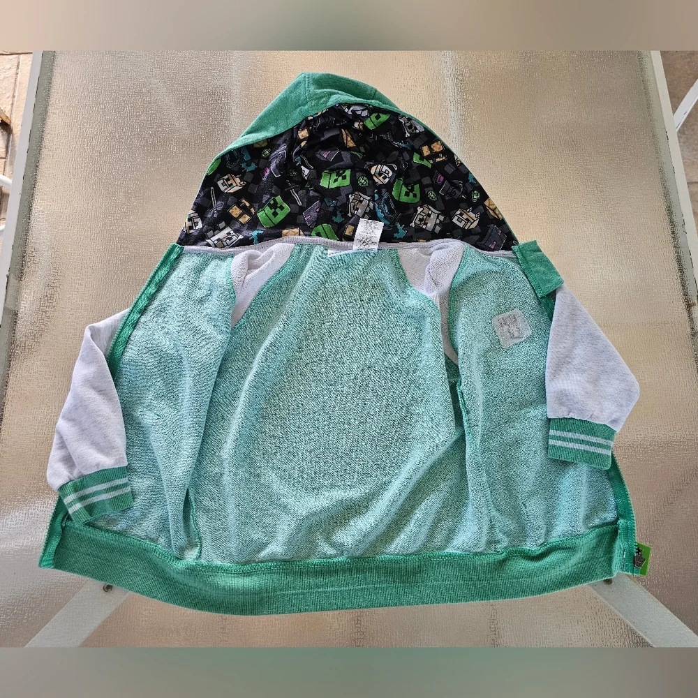 Minecraft Creeper Hoodie Boys S 6/7 Team Miners Graphic Zip Up Gamer Streetwear